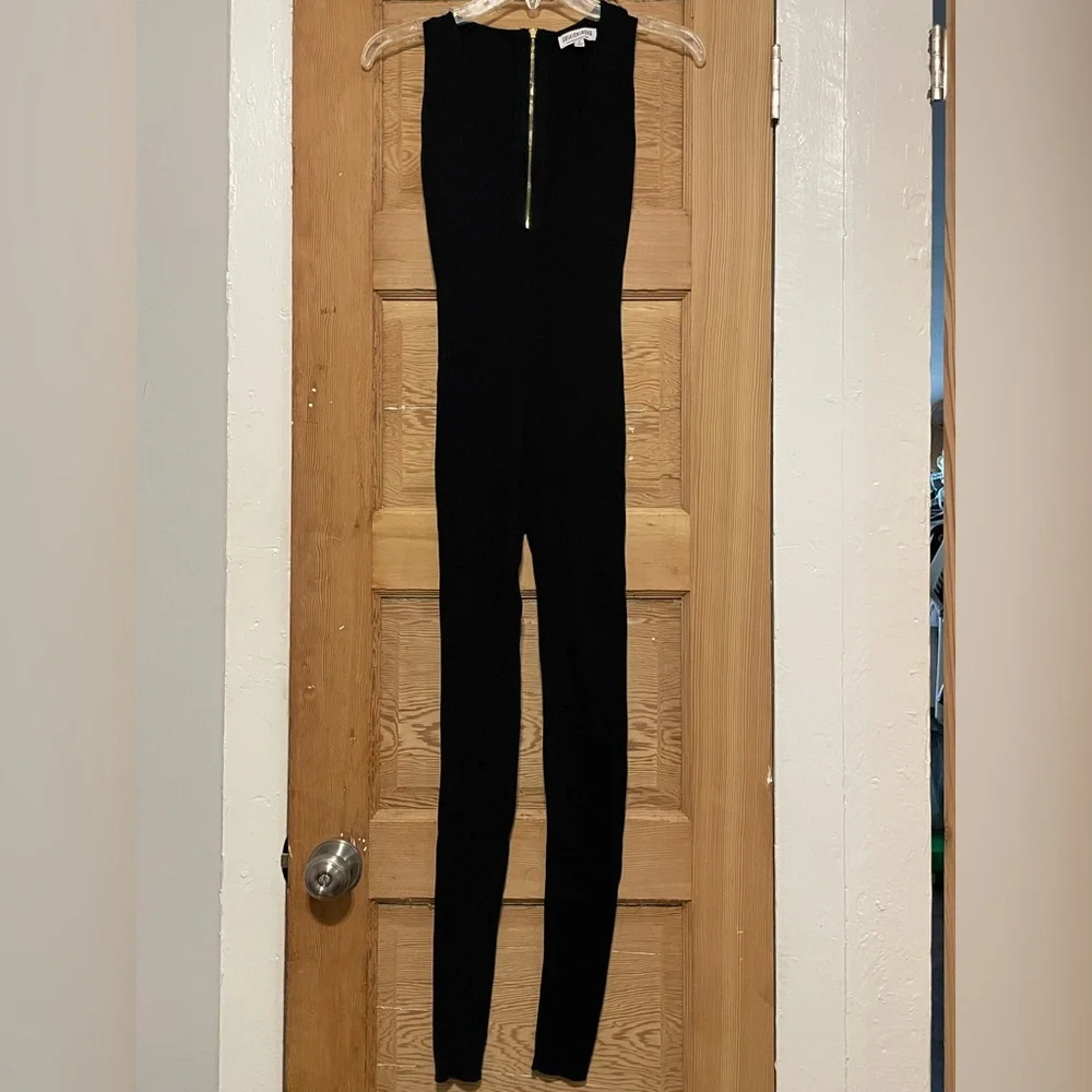 Fashion Nova Black Ribbed Zippered Jumpsuit - Picture 2 of 6